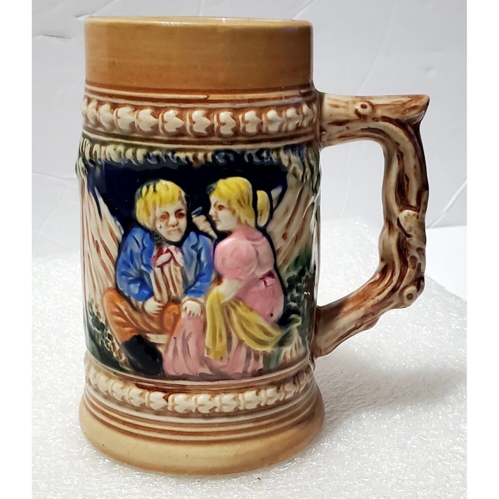 VINTAGE ~ German Style Stein/Mug Scene of a Man & Woman Talking Made In JAPAN 5"